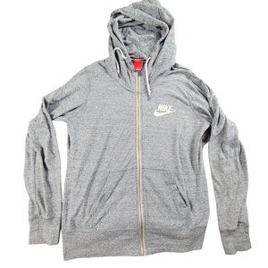 Nike Womens Large Gray Full Zip Sweater Hooded Lightweight Long Sleeve Casual Ou